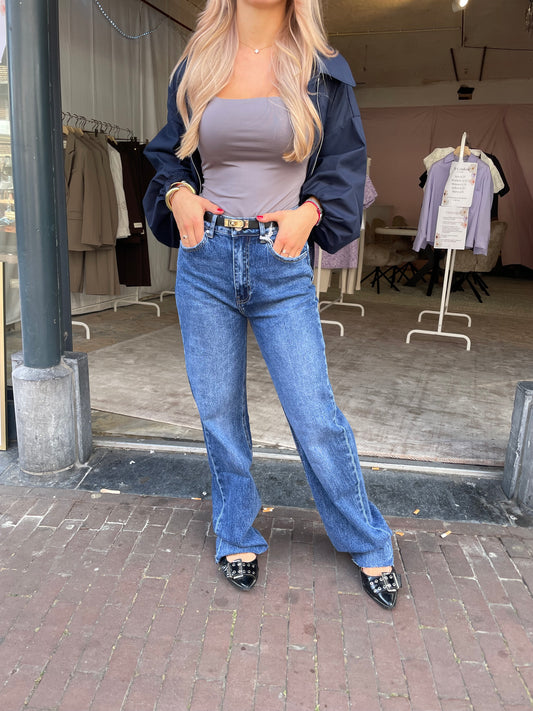 QUEEN HEARTS JEANS TALL | NAVY WIDE LEG MID-RISE
