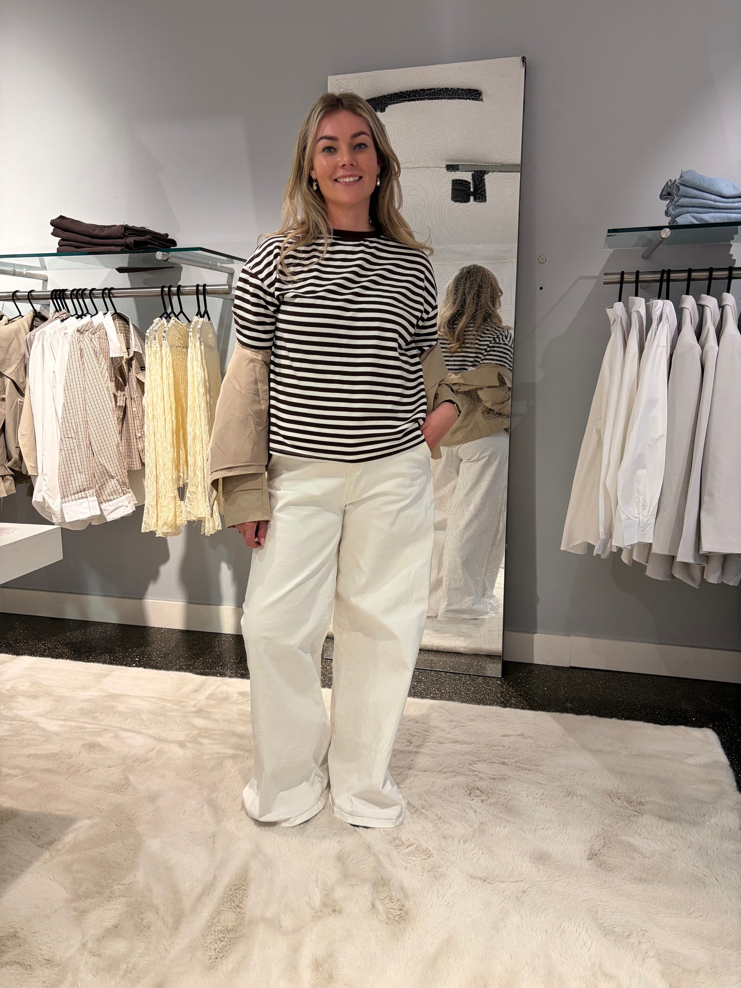 QUIN GESTREEPT SHIRT | BRUIN WIT