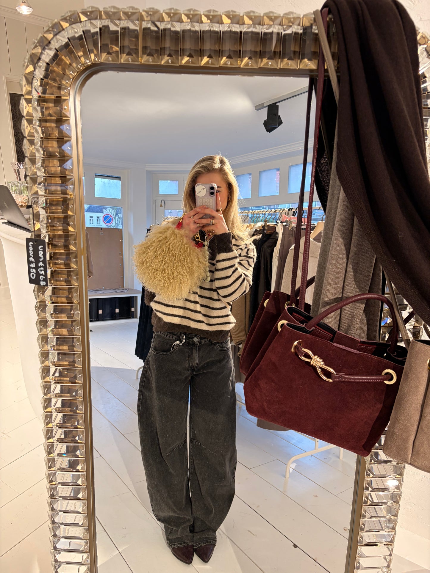 BRUIN BEIGE GESTREEPTE TRUI