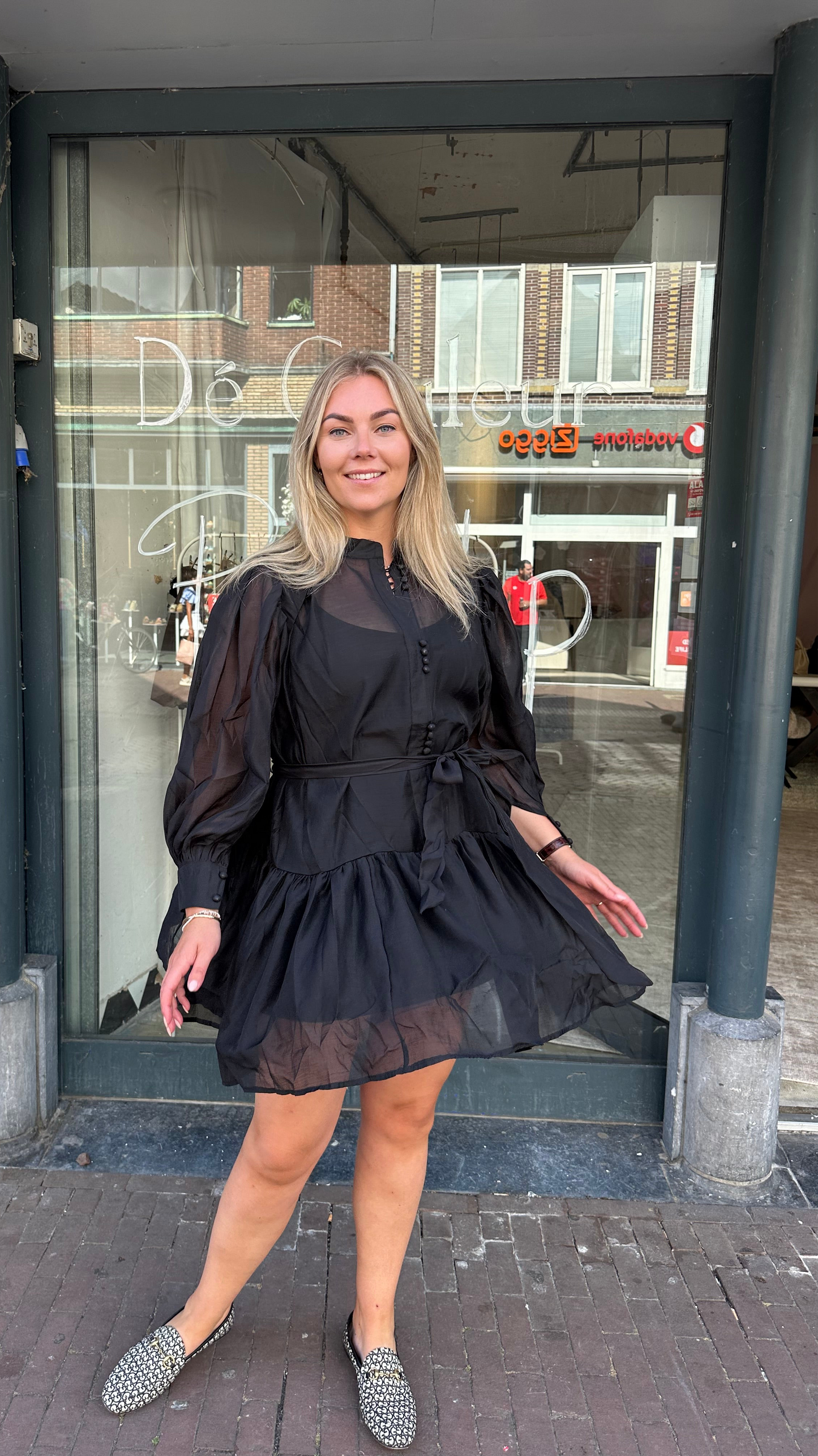 SHEER RUFFLE DRESS | MOCHY BLACK