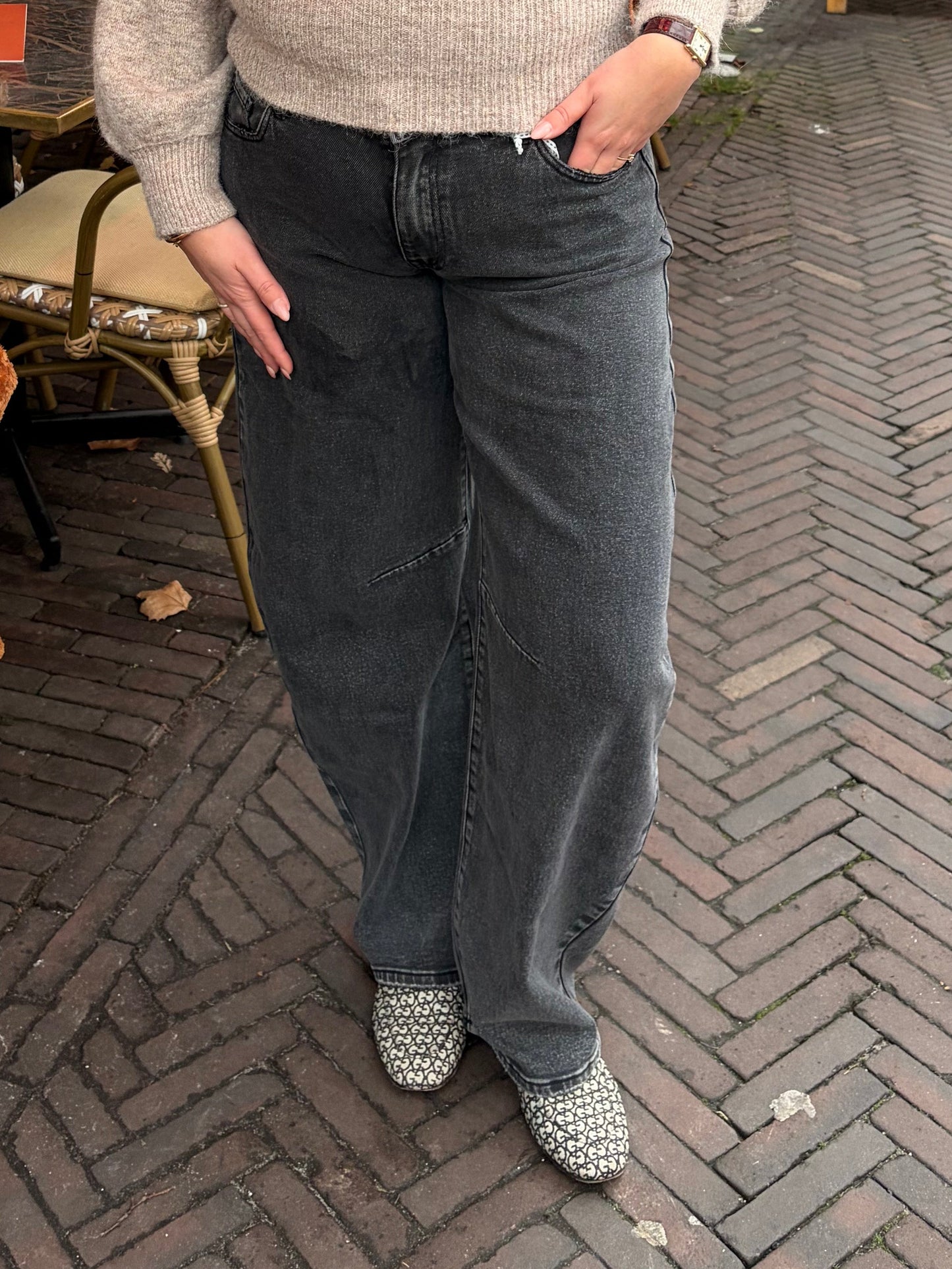 QUEEN HEARTS GRIJZE BALLON SPIJKERBROEK