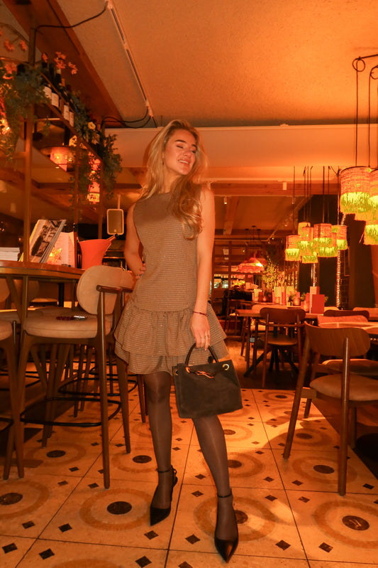 PIED DE POULE/GLITTER JURK