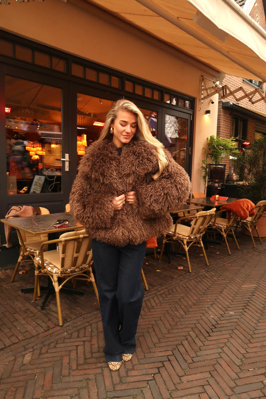 FAUX FUR JAS DONKERBRUIN