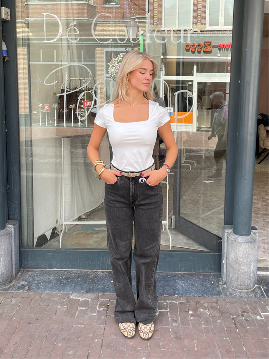 QUEEN HEARTS JEANS TALL | GREY WIDE LEG MID-RISE