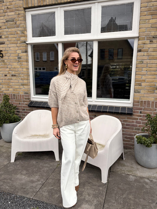 AMBIKA GESTREEPT VEST | BEIGE WIT