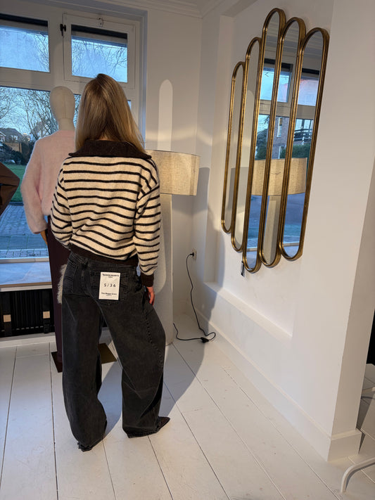 BRUIN BEIGE GESTREEPTE TRUI