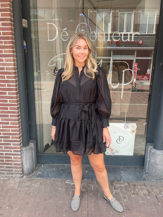SHEER RUFFLE DRESS | MOCHY BLACK