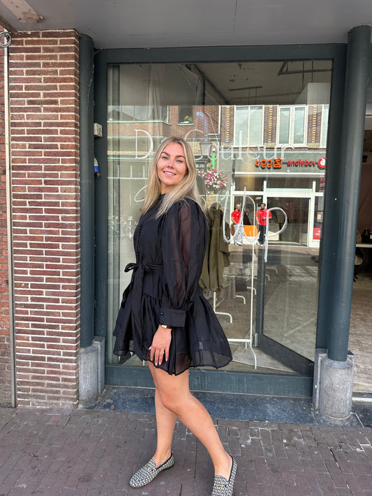 SHEER RUFFLE DRESS | MOCHY BLACK